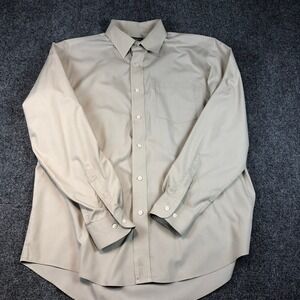 George Mens Tan Long Sleeve Button Down Shirt Classic Fit Pocket LG